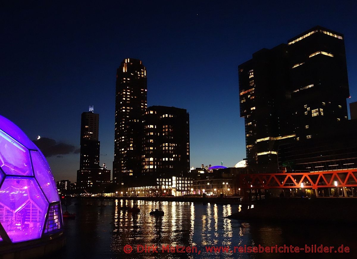 Rotterdam, Pavillon, Wilhelmina-Pier nachts